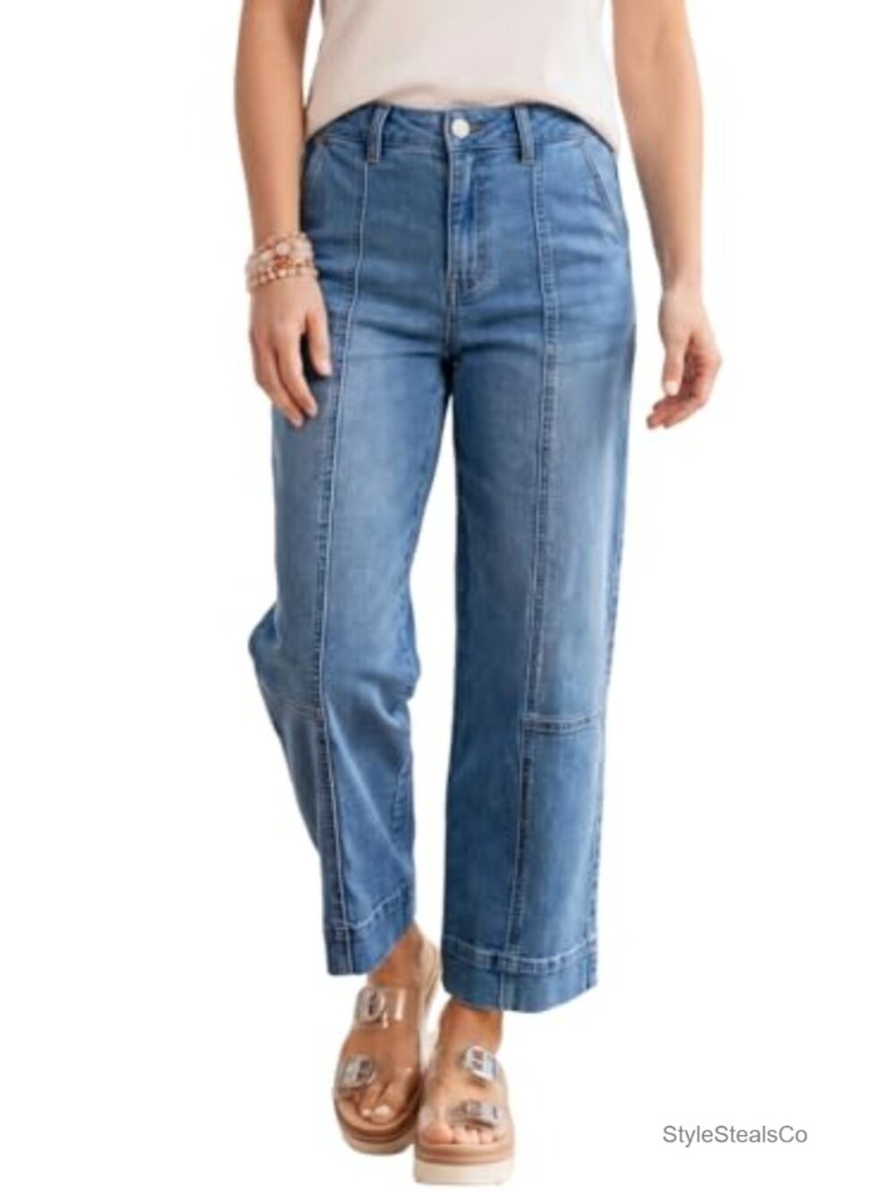 Astylish High Waisted Seamed Front Trendy Denim Jeans